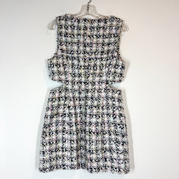 AVEC LES FILLES Tweed Cutout Mini Dress Preppy White Black Size 8 - Picture 4 of 13